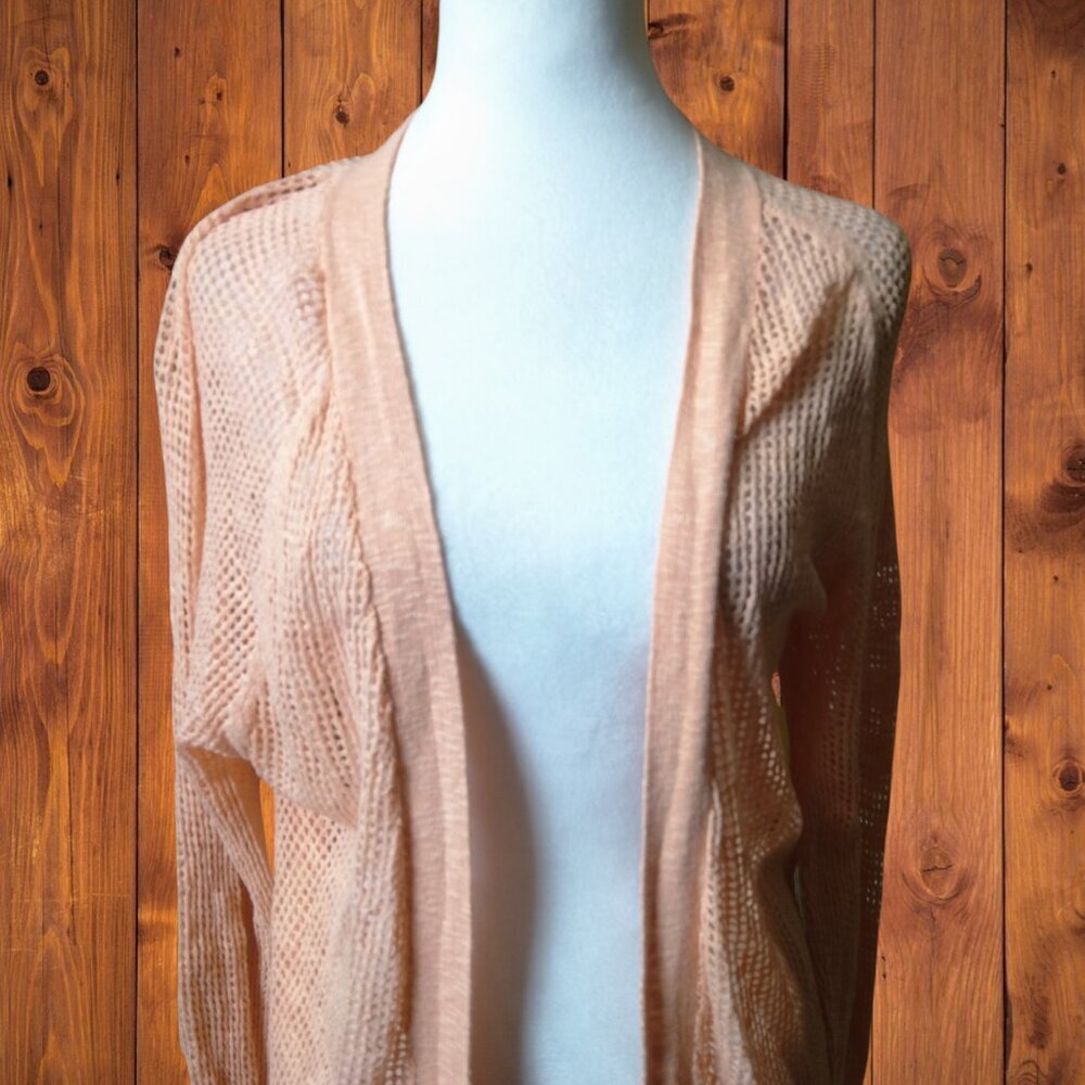 in Cashmere Linen Blend Open Knit Longline Open Front Cardigan Size Large Beachy - Picture 2 of 8